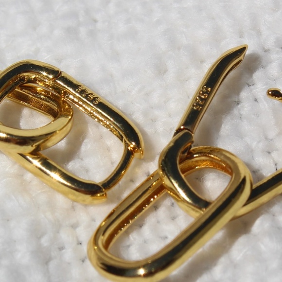 Sterling Silver Gold Chain Link Hoop Dangle Earrings - Picture 8 of 10